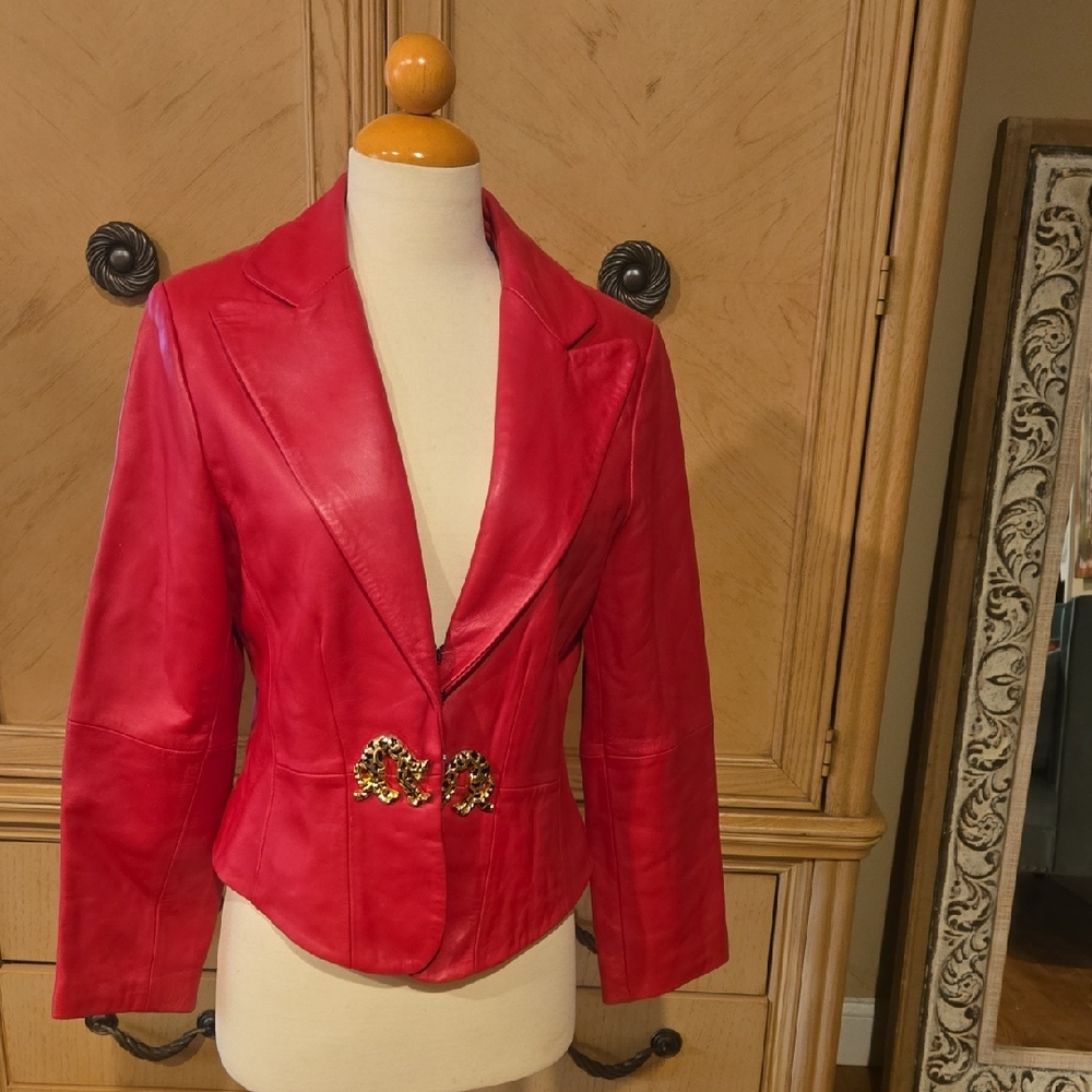Elegant Red Blazer with Embellished Detail